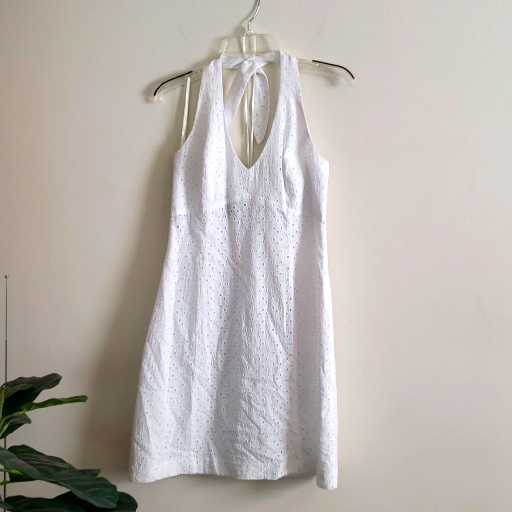 Jones wear dress, mini, halter, eyelet white, special occasion, rehearsal dinner